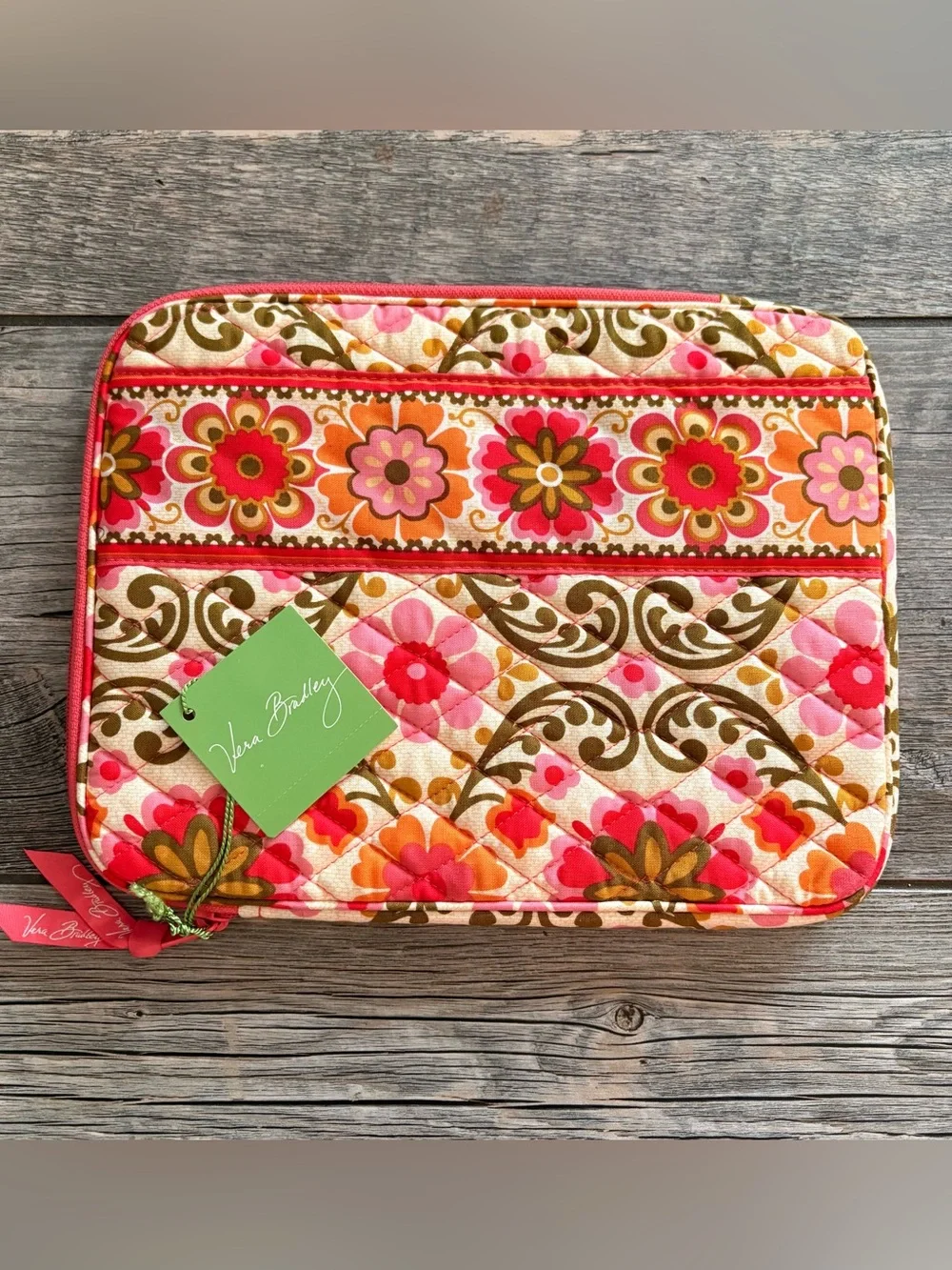 NWT Vera Bradley Folkloric Quilted Tablet Sleeve - Pink & Orange